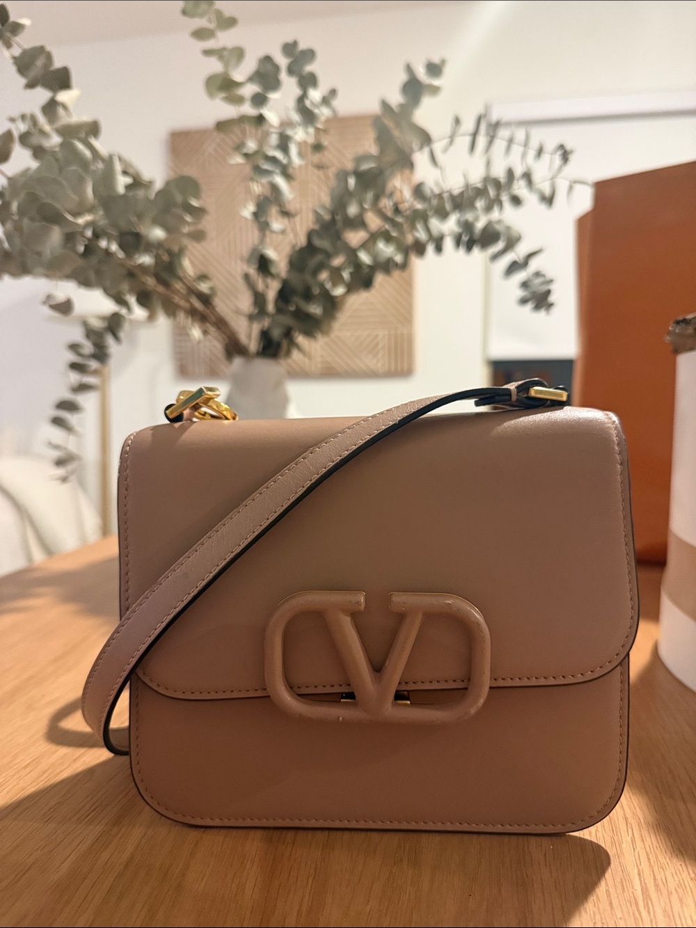 Valentino Nude Leather VSling Crossbody Bag